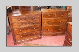 Two Victorian mahogany chests, one of two long drawers and two short drawers with turned wooden