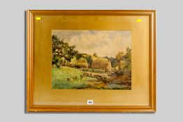 WILLIAM CARTLIDGE watercolour - farmyard scene with haystacks, poultry etc, signed and dated 1920,