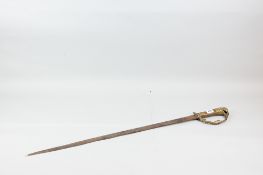A possibly German twentieth century sword with plain single edged 70cm blade, cast brass hilt with