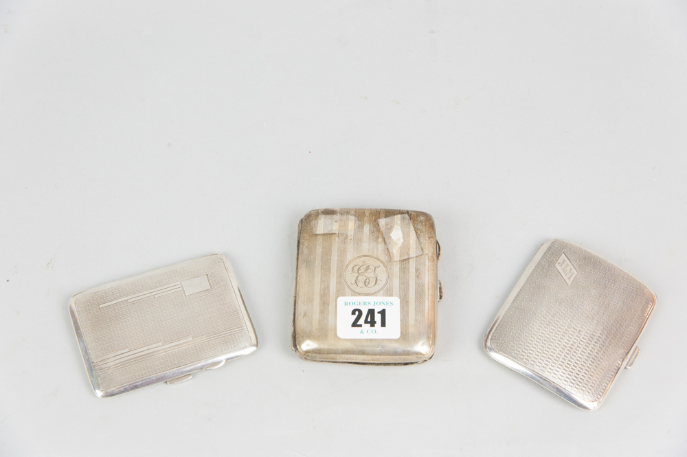 Three gentleman's silver cigarette cases - 1) 2.9ozs, Birmingham 1920, 2) 1.9ozs, Birmingham 1934,