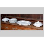 A set of Asiatic Pheasant pottery dresser ware- 3 platter, 8 circular plates and 2 lidded tureens