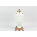 A large Celadon baluster shaper table lamp with Pate-Sur-Pate style decoration and angelic figure