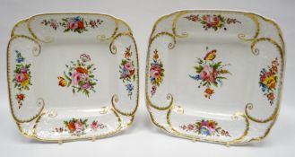 SWANSEA porcelain - pair of dessert dishes, square shaped with curved and indented corners, the
