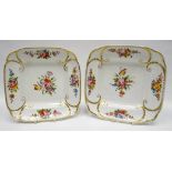 SWANSEA porcelain - pair of dessert dishes, square shaped with curved and indented corners, the