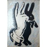 PURE EVIL wood, spray paint and 'drink' in ornate casing - entitled 'Bunnyfingers', 28.5 x 21.