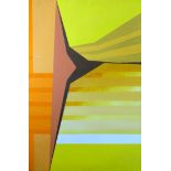 GOMER LEWIS acrylic on canvas - semi-abstract entitled verso 'Yellow and Orange Stripes, unframed,
