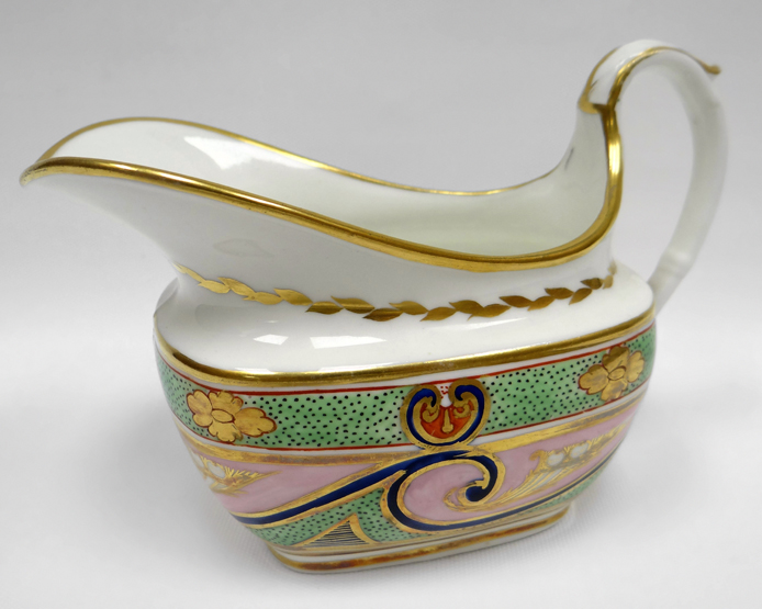 SWANSEA porcelain - cream jug of rounded rectangular shape having a wide elongated spout, high