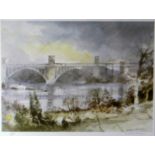 WILLIAM SELWYN limited edition (5/850) print - view of the Britannia rail and road bridge across the