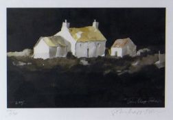 JOHN KNAPP FISHER print - limited edition print (441/850) of white washed farm and outbuildings,