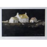 JOHN KNAPP FISHER print - limited edition print (441/850) of white washed farm and outbuildings,