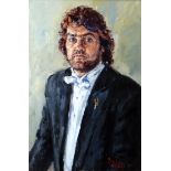 DAVID GRIFFITHS oil on canvas - head and shoulders portrait of Bryn Terfel, signed, 29 x 19.5ins (74