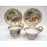 SWANSEA porcelain - two 'Mandarin' (see Lot 7 in this sale) cups and saucers of differing shape, red