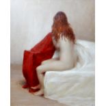 HARRY HOLLAND oil on panel - nude lady seated, signed and entitled label verso 'Rubicon' and dated