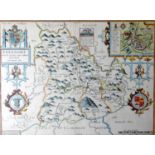 JOHN SPEEDE antique coloured map - 'Breknoke, both Shyre and Towne described, 1680' (framed and