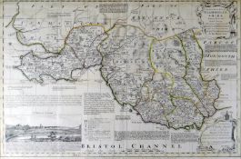 THOMAS KITCHIN coloured and tinted map of Glamorganshire with an inset view of Cardiff, drawn for