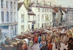 RHONA THELWELL 1973 limited edition (125/500) colour print - livestock in Lampeter, West Wales