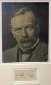 DAVID LLOYD GEORGE autograph and photograph - sepia portrait framed jointly with a hand signature on