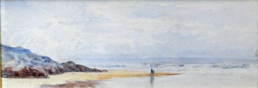 ROSARIO ASPA watercolour - figures on beach, titled and signed verso 'Caswell Bay, Gower, August 30,
