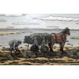 ALAN (EA) WILLIAMS acrylic on canvas - horse drawing cart on the estuary with male figure