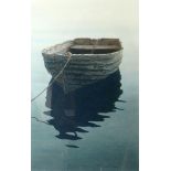 NAOMI TYDEMAN (of Saundersfoot) watercolour - moored old boat with reflection, signed, 54 x 35