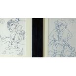 SIR KYFFIN WILLIAMS RA two ink sketches of the artist himself, the first of Sir Kyffin by the sea,
