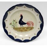 LLANELLY POTTERY - rare 'Cockerel' plate having a slightly wavy rim, the painted single black