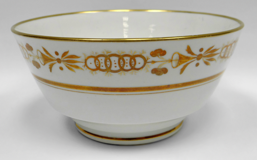 SWANSEA porcelain - a footed tea bowl with tapering body and flanged foot-rim decorated in pattern