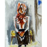 JOSEF HERMAN watercolour - female figure seated on a stool, with Vincent and Louise Kosman label