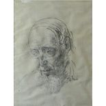 AUGUSTUS JOHN charcoal drawing - label of Beaux Arts Gallery, Bond Street, London, verso with