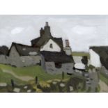 SIR KYFFIN WILLIAMS RA oil on board - farmstead at Cemaes, Anglesey, signed with initials, and