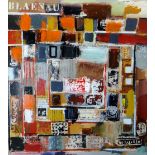 JOHN UZZELL EDWARDS mixed media - large abstract geometric composition with stencilling to top left,