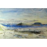 RAY HOWARD JONES pencil and watercolour - Bristol Channel coast entitled verso 'Islands off Sully