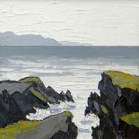 DAVID BARNES oil on canvas laid on board - North Wales coastal scene, entitled verso 'Looking West