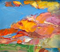 MIKE MONAGHAN oil on board - colourful seascape, signed, 8 x 9ins (20 x 23cms)