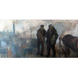 LATE TWENTIETH CENTURY BRITISH SCHOOL oil on board - mid 20th Century industrial scene, possibly