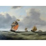 HENRY BIRCHALL oil on canvas - ships in full sail with Mumbles Lighthouse in background entitled