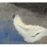 HONOR BROGAN oil on paper - small white and aquamarine figure, initialled to lower right front and