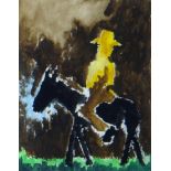 JOSEF HERMAN watercolour - male figure on donkey, with Vincent and Louise Kosman gallery label