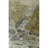 WILLIAM ALFRED DELAMOTTE watercolour and pencil - landscape entitled 'Rhayader (waterfall) Road to