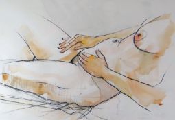 RICHARD O'CONNEL mixed media - nude reclining woman, signed and dated 2006, 11 x 16 ins (28 x 41