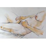 RICHARD O'CONNEL mixed media - nude reclining woman, signed and dated 2006, 11 x 16 ins (28 x 41