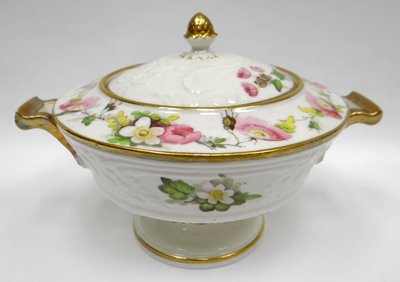 SWANSEA porcelain, painted by, or in the style of, WILLIAM POLLARD - sauce tureen and cover on a