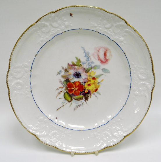 NANTGARW porcelain plate - with alternating lobed border moulded with C-Scrolls, love-knots and