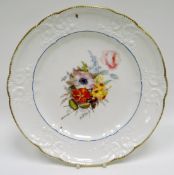 NANTGARW porcelain plate - with alternating lobed border moulded with C-Scrolls, love-knots and