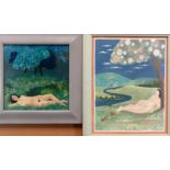 SARA JOHN -  two oils on canvas of female nudes lying on grass beneath trees, 1. entitled 'Queen