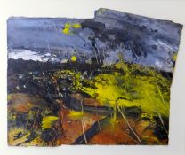 DAVID TRESS mixed media - abstract entitled verso 'Moor with Gorse Rain', signed and dated '98, 16.5