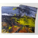 DAVID TRESS mixed media - abstract entitled verso 'Moor with Gorse Rain', signed and dated '98, 16.5