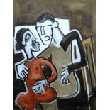 MIKE JONES oil on canvas - two embracing figures, entitled 'The Kiss', signed, 40 x 30ins (102 x