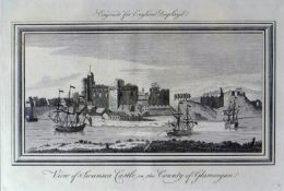 THOMAS READ copper engraving - view of Swansea Castle in the county of Glamorgan, circa 1760, 7 x 10