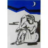 JOSEF HERMAN lithograph - female figure seated with forehead resting on hand entitled 'Figure Deep